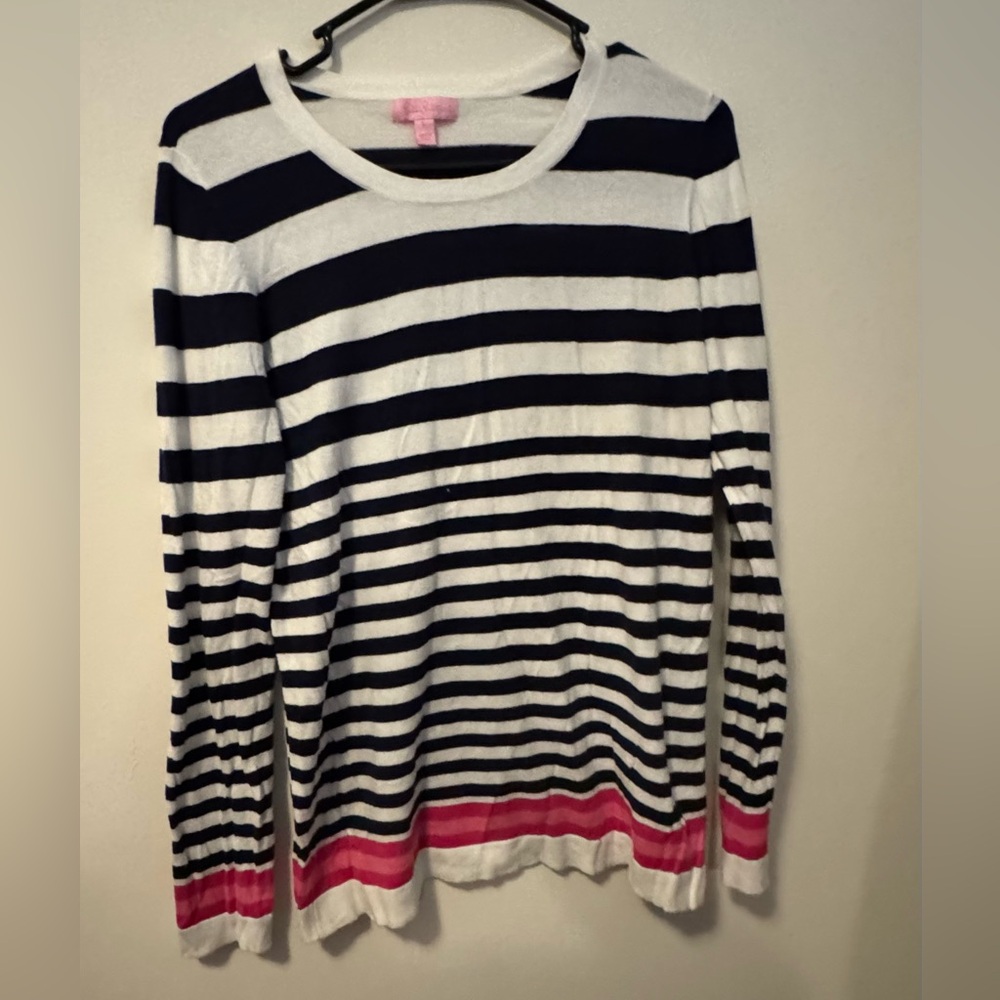 Lilly Pulitzer Navy and Pink Striped Long Sleeve Top large - Picture 2 of 5